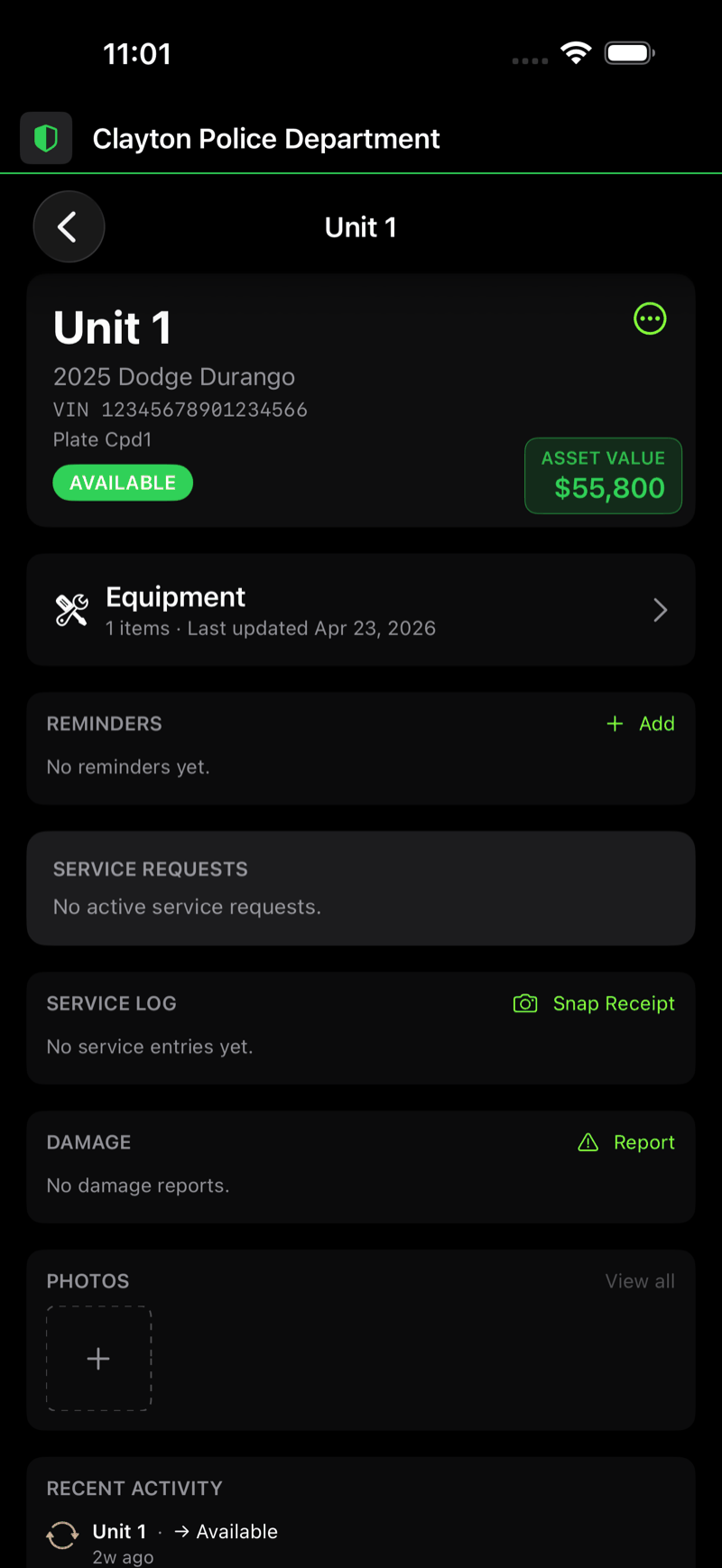 UpfitTrack vehicle detail view